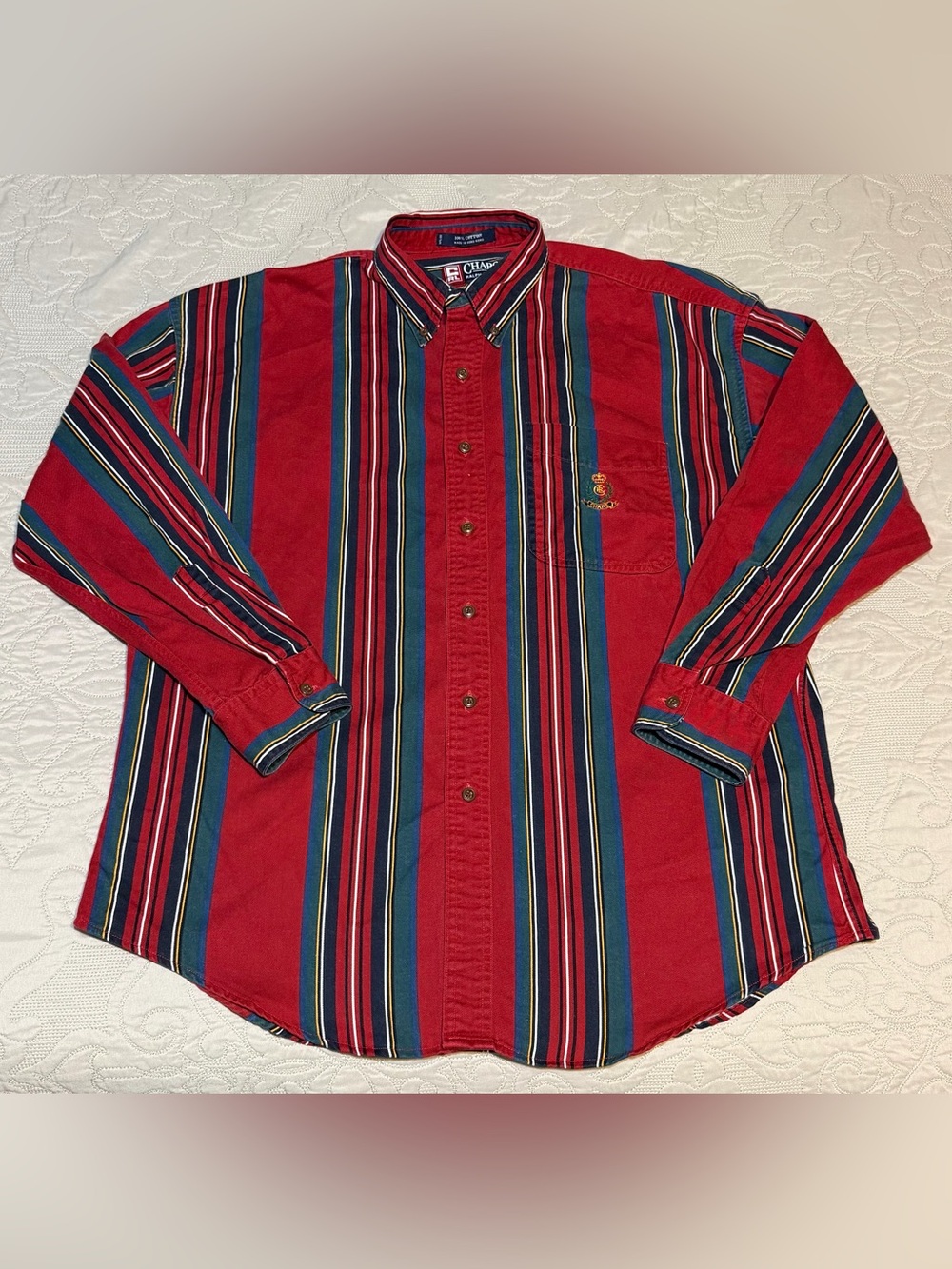 Chaps Ralph Lauren Men's Red Long-Sleeve Color Block Button-Down Shirt, Size - L